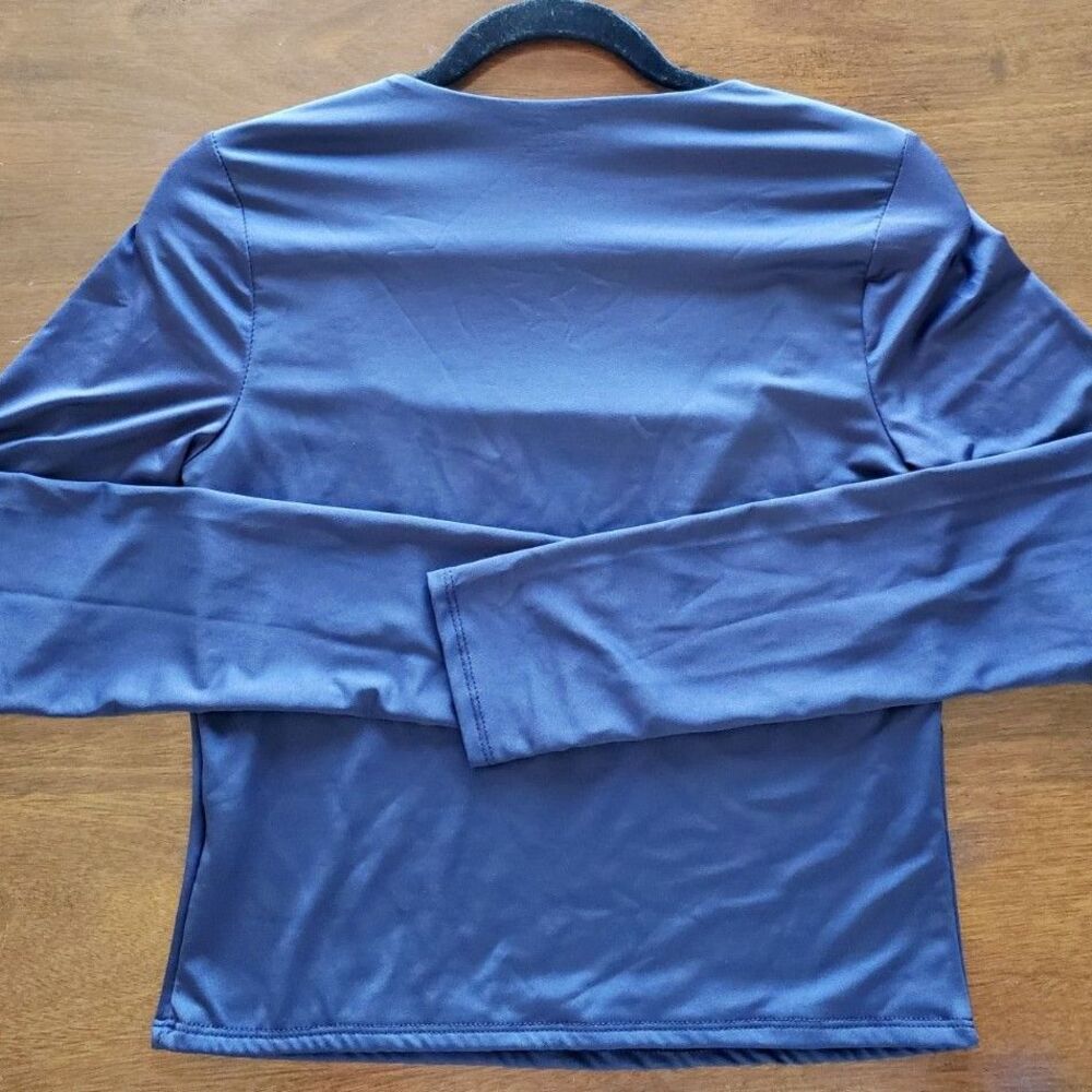 Gaze - Square Neck / Cropped Blouse - Long Sleeves - Navy Blue - Women Size L - Picture 2 of 7